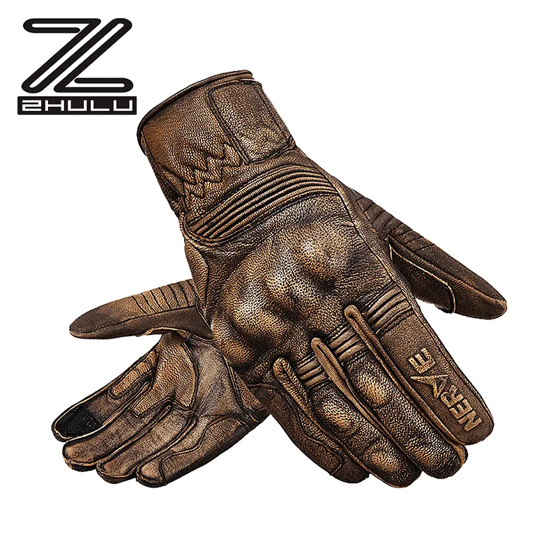 Touch Screen Motorcycle Vintage sheep leather glove Four seasons Windproof Wear resistant glove