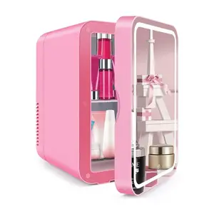 Hot Selling 8L Pink Mini Hautpflege Kühlschrank AC DC Beauty Kühlschrank Kosmetik Geräuscharmer Mini-Kühlschrank mit LED-Licht für Beauty Spa