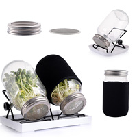 Kit de germination en gros pour semis, pot en verre carré de 32 oz de qualité alimentaire avec couvercle en acier inoxydable et tamis