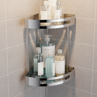 Étagère d'angle de salle de bain triangulaire moderne en acier inoxydable, 1-2 niveaux, panier de douche mural, étanche, gain de place