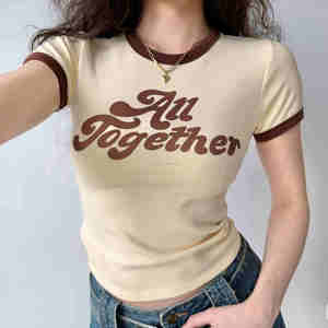 Camiseta de Manga Corta con Cuello Redondo de Color Sólido para Mujer, Verano 2025, Estilo Espina de Pescado, Clásica, Básica, Ajustada - Product Image 6