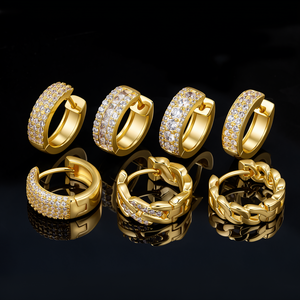 Boucles d'oreilles créoles Iced Out en argent sterling S925 plaqué or 14K, hypoallergéniques, style Hip Hop, avec zircone cubique 5A, pour hommes et femmes - Product Image 2