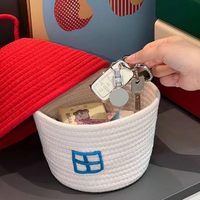 Panier de rangement en corde de coton tressée en forme de maison avec couvercle, 25 cm de diamètre x 25 cm de largeur x 25 cm de hauteur, pour l'organisation de la maison