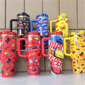Custom Brand logo Cute Cartoon Car Print Stainless Steel 40oz Cup Straw Mugs Handle Tumbler Travel Water Bottle with Gift <b>Box</b> - Product Image 4
