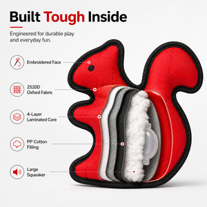 Jouet pour chien 2520D Oxford en forme d'écureuil qui couine, jouet à mâcher interactif et durable pour chiens agressifs, yeux brodés - Product Image 3