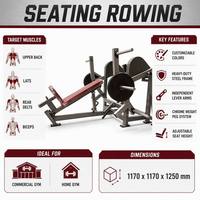Máquina de remo comercial con carga de placas, para remo sentado con palanca, entrenador de fuerza para espalda y látigos, estructura de acero de alta resistencia, equipo de gimnasio