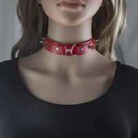 Collier ras du cou en cuir PU style punk avec rivets de luxe et doubles anneaux, collier gothique à rivets pour la mode alternative