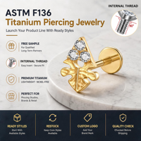 Aopo Toposh – Boucles d'oreilles labret en titane de qualité implantable, piercing hélix à filetage interne, bijoux de piercing conque pour mariages