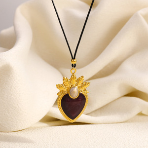 SUMMLY Vintage Drip Oil 18K Gold Plated Stainless Steel Heart <strong>Pendant</strong> Leather <strong>Cord</strong> <strong>Drop</strong> Necklace Fashion Jewelry - Product Image 4