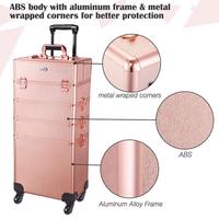 Valise à roulettes portable pour maquillage 2023, boîte à cosmétiques, organisateur, valise de voyage, cadre en aluminium, valises à cosmétiques verrouillables