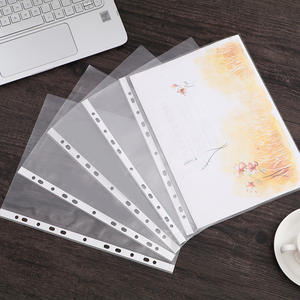 Pochette de protection transparente A4 en PP à 11 trous pour classeur à feuilles mobiles, pochette perforée rayée blanche - Product Image 2