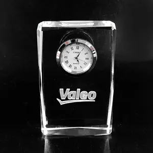 Hot Selling Blank 2d 3d Laser gravur Foto Kristall uhr Custom Etched Logo Glas Kristall Schreibtisch uhr für Dekoration Geschenk