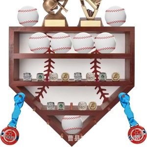 Wall Mounted Wooden Baseball <b>Shelf</b> 5 Tier Triangle Shape Ring Storage Display <b>Rack</b> For Living Room Bedroom - Product Image 2