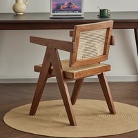 Massivholz-Rattansessel, Atmungsaktiver Kühler Sommerstuhl, Rattansitz & -rückenlehne, Minimalistischer Nordischer Holzstil-Stuhl für Zuhause & B&B