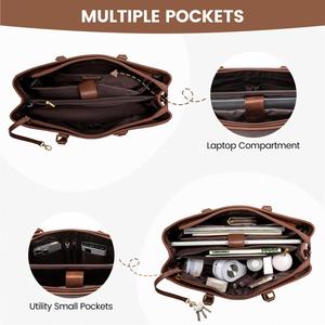 Bolso de Trabajo de Cuero Vintage para Mujer, Maletín Impermeable para Oficina, con Múltiples Compartimentos para Computadora y Artículos Esenciales de Negocios - Product Image 2