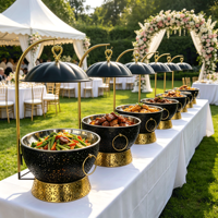 Set Perlengkapan Pemanas Makanan Buffet FLEY 8L Black Gold Stainless Steel dengan Tutup Gantung untuk Hotel, Restoran, Pernikahan, dan Katering