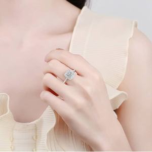 Proveedor de Joyería, Anillos de Plata 925 de Lujo, Corte Radiante, Moissanita, Anillo de Compromiso y Boda para Mujer, Chapado en Rodio - Product Image 4