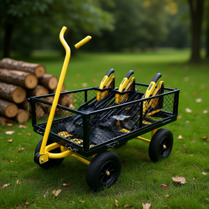 Carretilla de Acero Amarilla con 4 Ruedas y Bandeja Metálica para un Fácil Transporte de Leña - Product Image 2