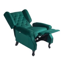 Fauteuil inclinable moderne de luxe pour salon, en tissu velours vert, confortable, inclinaison manuelle, structure en métal