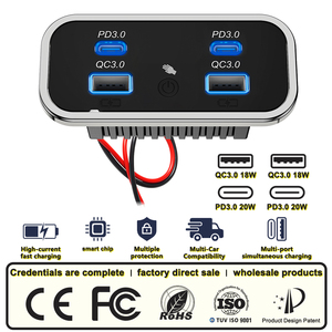 Chargeur de voiture réversible avec interrupteur tactile, 4 ports USB, double QC PD, 12/24 V, <span class=keywords><strong>adaptateur</strong></span> de prise pour van, siège, camping-car - Product Image 2