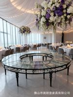 Tables de mariage de luxe, tables de banquet, tables d'événements dorées, tables rondes en acier inoxydable doré, tables de mariage en forme de S