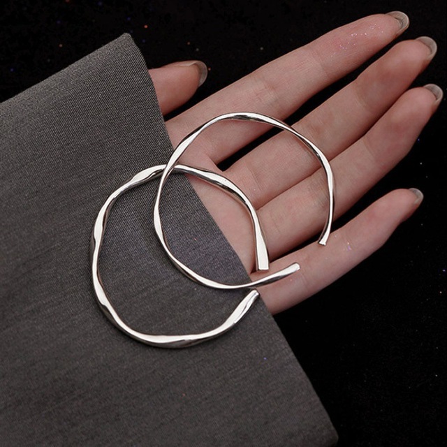 925 Sterling Silver Hinged Open Twist Wave Chunky Silver Ladies Fashion Jewelry Bracelets Bangles
