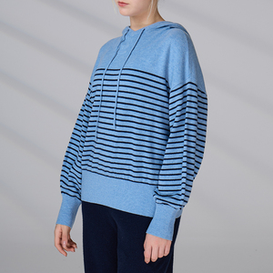 OEM Manufacturer Stripe Long Sleeve Custom Sweater Knitted Merino Wool Cashmere Hoodie Knit Sweater - Product Image 4