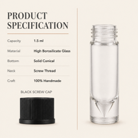 Flacon en verre conique de 1,5 ml pour aromathérapie, échantillon d'huile essentielle ou de parfum, avec bouchon à vis, pour présentoir de comptoir