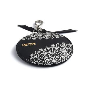 Round Shape Black Ribbon Printing Keychain Leather Single Side Handheld Mini <b>Mirror</b> - Product Image 4