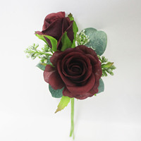 Lot de 2 Boutonnières en Soie Rose Bourgogne avec Ruban pour Mariage Rustique, Décoration de Costume pour le Marié et les Garçons d'Honneur, Corsage Rose Bourgogne