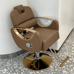 Nouvelle chaise de salon marron en métal électroplaqué pour la coupe et la coloration des cheveux, avec levage simple en cuir, inclinable <span class=keywords><strong>à</strong></span> <span class=keywords><strong>l</strong></span>'<span class=keywords><strong>envers</strong></span>, pour barbier et SPA - Product Image 1