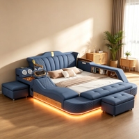 Lit en cuir multifonctionnel moderne pour chambre principale avec massage, rangement et haut-parleurs – Vente en gros