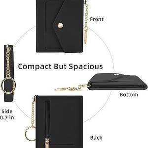 Portefeuille compact brodé anti-RFID pour femme en cuir PU avec porte-monnaie, poche zippée, porte-clés et doublure en cuir multifonctionnelle - Product Image 4