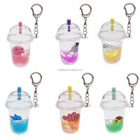 Porte-clé Mini Boba Tea en acrylique, jouet décoratif en forme d'animal de l'océan, animé, mignon, en forme de dauphin