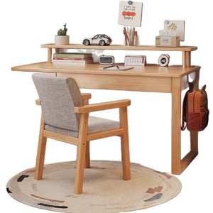 Solid Wood <b>Desk</b> With Bookshelf Natural Color <b>Study</b> <b>Desk</b> For Home Office Student Computer <b>Desk</b> - Product Image 5