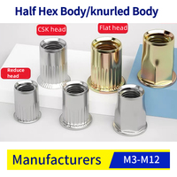 Boîte de 150 écrous à sertir M3-M10 en acier inoxydable 304 poli, à tête fraisée réduite, corps moleté, type rivet, MALAXY
