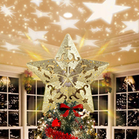 Décoration de sapin de Noël avec projecteur 3D, étoile dorée LED rotative, lampe lumineuse en forme d'étoile, ornement de Noël décoratif d'intérieur