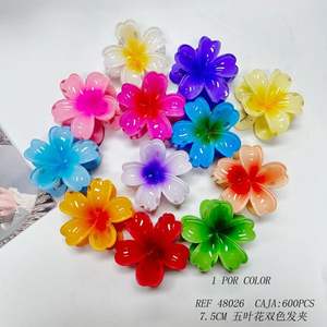 Pince à cheveux colorée en forme de fleur à cinq feuilles, 7,5 cm, design bicolore pour femmes et filles - Product Image 1