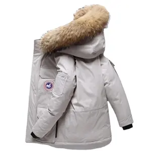 AQTQ高端加大码男式保暖外套加厚冬季连帽加拿大探险派克大衣河豚羽绒夹克带毛皮