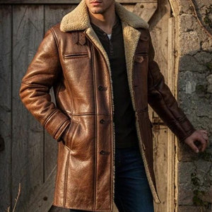 เสื้อโค้ทหนังผู้ชายสั่งทำพิเศษ ออกแบบโลโก้ของคุณเอง สำหรับใส่แฟชั่นฤดูหนาว สไตล์ลำลอง - Product Image 2