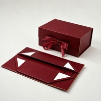 Boîte cadeau de luxe personnalisée avec fermeture magnétique, bordure dorée bordeaux, emballage pour cadeaux de mariage, ruban en satin, vente en gros, logo personnalisé