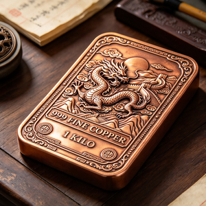 Barre de cuivre pur 999 de 1 kg, motif dragon chinois, souvenir de collection, décoration d'intérieur, cadeau - Product Image 5