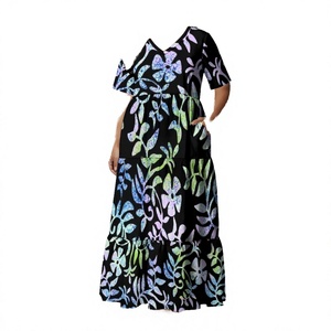 Robe de soirée hawaïenne imprimée sur mesure à plusieurs niveaux pour femme, manches courtes, poches, en polyester, vente en gros - Product Image 3