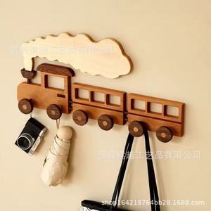 <b>Wooden</b> Train Wall <b>Hook</b> <b>Coat</b> Rack For Childrens Room Entryway Storage Durable Cartoon Design - Product Image 1
