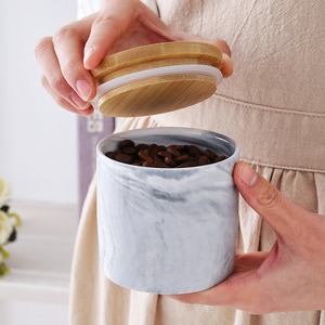 Contenedor de comida seca de porcelana de mármol real de lujo MSH, juego de tarros de almacenamiento de azúcar para té y café con tapa de madera, bote de té de hierro - Product Image 6