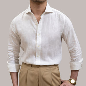 Camicie da <span class=keywords><strong>Uomo</strong></span> <span class=keywords><strong>100</strong></span>% <span class=keywords><strong>Lino</strong></span> Traspiranti Estive Tinta Unita Casual di Alta Qualità Versatili a Maniche Lunghe - Product Image 1