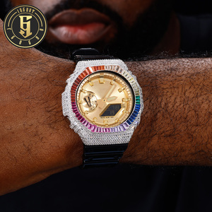 Accessoires de luxe pour montres : Lunette de montre arc-en-ciel en moissanite baguette complète testée au diamant, boîtier de montre fait main pour GA2100 - Product Image 1