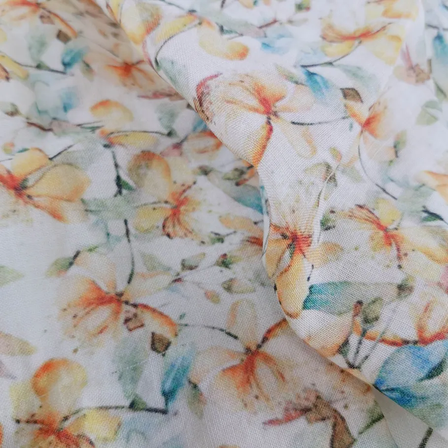 Hot Sales Linen Fabric Print Textile Custom Organic Printing Clothing Flower Printed Beautiful Digital Fabric