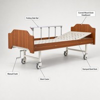 Lit d'hôpital manuel à double manivelle, dossier inclinable 0-75 degrés, repose-jambes 0-35 degrés, surface en acier estampé imitation bois pour la maison