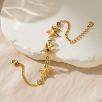 Bracelet triple étoile de mer en acier inoxydable plaqué or PVD 18 carats, réglable, inaltérable, bijoux d'été océaniques pour femme